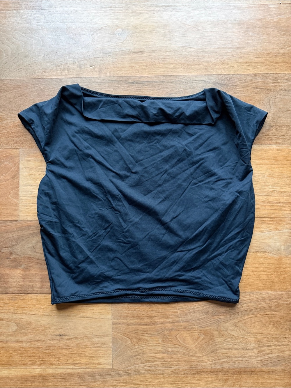 Black Women’s Boatneck Swim Material Crop Top